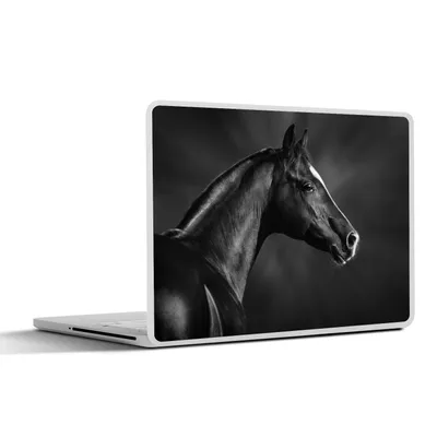 Produktbild von MuchoWow® Laptop Aufkleber Sticker Cover Pferd - Tiere - Schwarz - Weiß - Porträt 40x30 cm - Laptop Dekoration - Selbstklebend
