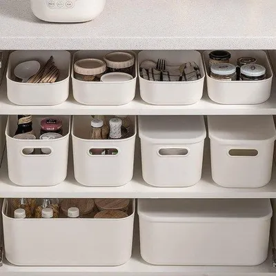 Produktbild von Famanu Aufbewahrungsbox Set, 6 Kunststoffboxen mit 4 Deckeln, vielseitige Aufbewahrungslösungen für Bad, Küche, Büro, Wohnzimmer