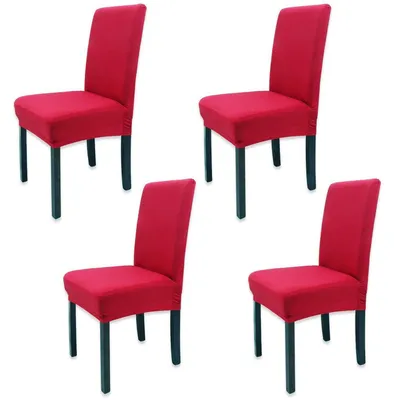 Produktbild von Esszimmer Stuhlhussen 4 Stück Rot Waschbar Dehnbar Polyester-Elasthan