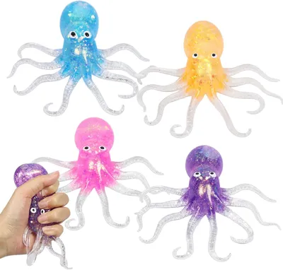 Immagine prodotto di Palline antistress a forma di polpo - Set da 4 - Palline morbide e anti-stress - Giocattoli antistress - Palline a forma di polpo da stringere - Palline morbide