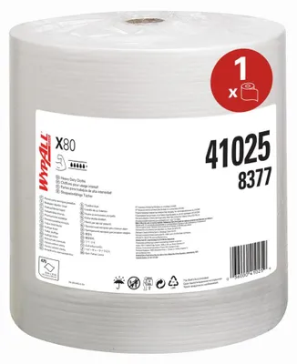 Immagine prodotto di WypAll® X80 PowerClean - rotolo grande / bianco - 1 rotolo x 475 fogli | cartone (1 rotolo)
