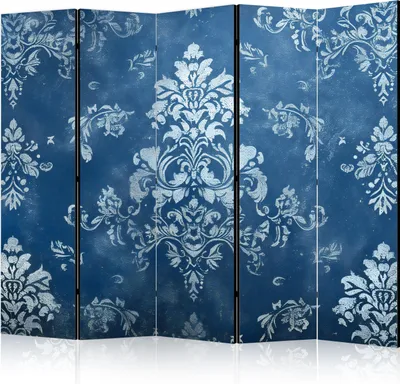 Produktbild von 5-teiliger Einseitiger Vlies Paravent - Retro Ornament - Decorative Motif in Rubbed Blues 225x172 cm Blumen f-H-10009-z-b