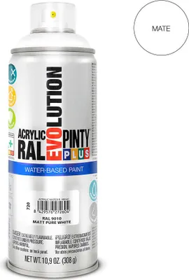 Image de Peinture Aérosol Pintyplus Blanc Mat Base Aqueuse, Séchage Rapide, Fini Mat - Pinty Plus