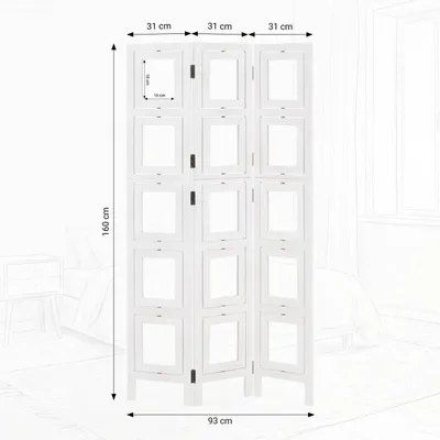 Produktbild von Homestyle4u Paravent Raumteiler 3 teilig Fotowand Holz Weiß Indoor