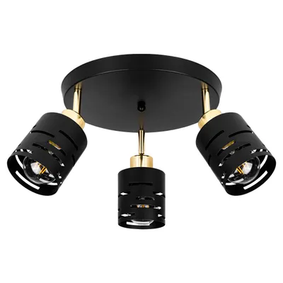 Produktbild von MasterLED Deckenstrahler - E27, 3-flammig, schwenkbar, Schwarz, Gold - Elegante verstellbare LED Deckenleuchte für das Wohnzimmer
