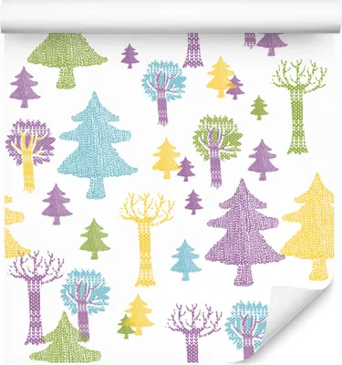 Produktbild von 10m VLIES TAPETE Rolle Kinderzimmer Wald Bäume Stämme Bunt Gestrickt XXL