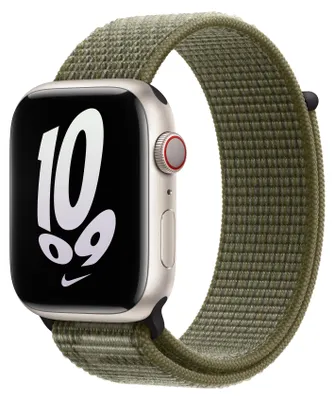Image de Bracelet Apple Nike Sport Loop pour Apple Watch | 44/45/46/49 mm - Séquoia / Platine pur
