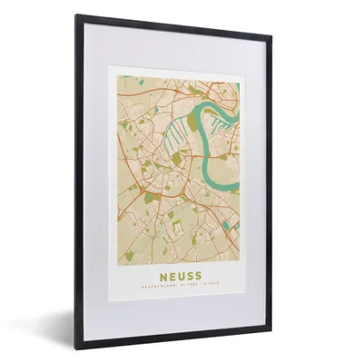 Produktbild von MuchoWow® Gerahmtes Poster Neuss - Jahrgang - Karte - Stadtplan 40x60 cm - Poster mit Schwarzem Bilderrahmen Wandposter Rahmen Foto Bilder - Poster in Rahmen