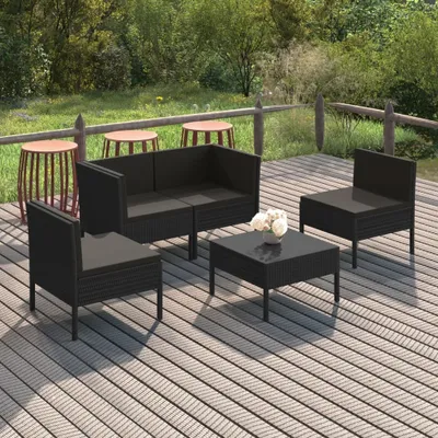 Produktbild von "2024 Moderne" 5-tlg. Garten-Lounge-Set mit Auflagen Poly Rattan Schwarz - Gartenset Sitzgruppeen Neu4721975