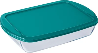 Image de Bol résistant à la chaleur avec couvercle 40x27cm XL 4.9l Pyrex Turquoise