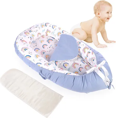 Image de ele ELEOPTION Chaise longue Baby Nest Chaise longue portable pour nourrissons et nouveau-nés, arc-en-ciel