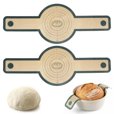 Image de Tapis de cuisson en silicone pour gratins, tapis de cuisson réutilisable pour pain avec longues poignées, tapis antiadhésif pour pâte, tapis de cuisson pour moules à pain, pâte, fours, lot de 2 tapis de cuisson pour pain, accessoires pour pain au levain