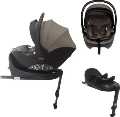 Produktbild von Novi Jacky Pro 360 V2 I-Size Autositz – ab Geburt bis 87 cm – 360° drehbar – ISOFIX Base – 3-Punkt-Gurt – Sonnenkapuze – Basic Taupe