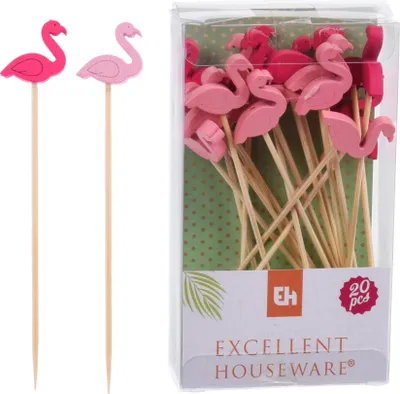 Produktbild von Set mit 20 Cocktail-Ornamenten von Excellent Houseware, Bambus, 12 cm, rot/rosa