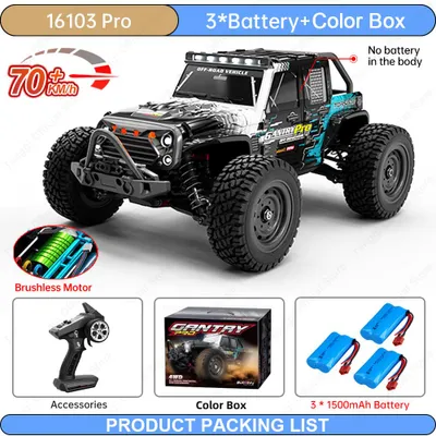 Produktbild von Teeggi 16103 Pro RC-Auto 1:16, 70 km/h, Brushless-Motor, Allrad Monstertruck mit 3 Akkus, ab 14 Jahren