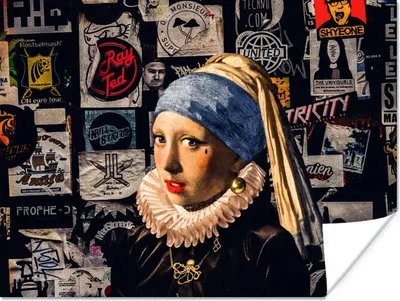 Produktbild von MuchoWow® Poster Das Mädchen mit dem Perlenohrring - Tätowierung - Vermeer 160x120 cm - Foto Plakat