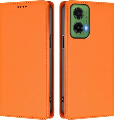 Image de Etui en cuir pour Motorola Moto G35, étui magnétique en cuirPolyuréthaneavec support Orange
