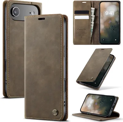 Obrázek produktu pro Kožené pouzdro pro iPhone Air, RFID ochranou, magnetickým zavíráním, přihrádkami na karty a funkcí stojánku Hnědý