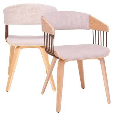 Zdjęcie produktu dla Brema - Zestaw 2 krzeseł tapicerowanych 51x78x42,5 cm ze sklejki i tkaniny w kolorze beżowym