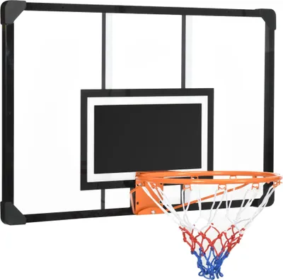 Image de Panier de basket avec panneau - À fixer au mur - 113 × 61 × 73 cm - Pour enfants et adultes - Noir