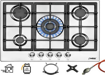 Obrázok produktu pre Phoenix PS-901T plynová varná doska Plynová varná doska s 5 horákmi z nehrdzavejúcej ocele na propán/zemný plyn