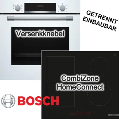 Produktbild von Herdset Bosch Einbauherd weiß 3D-Heißluft Schnellaufheizung + Induktionskochfeld PowerBoost HomeConnect CombiZone schwarz