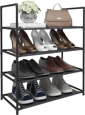 Image de Étagère à chaussures avec 4 niveaux, pouvant accueillir 12 paires de chaussures | Noir | 60 x 28 x 71 cm