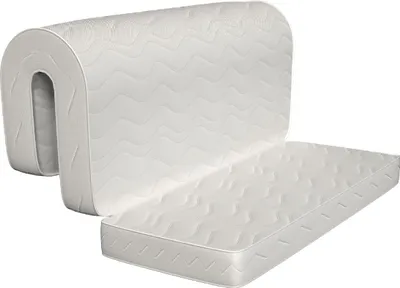 A white mattress folded in a U-shape, with one section laid flat.