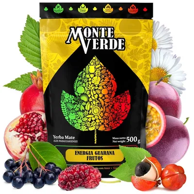 Produktbild von Monte Verde Yerba Mate-Tee aus Brasilian Energia Guarana Frutos 500g - Yerba mate tee mit Guarana und Kräuter loose leaf 0,5kg