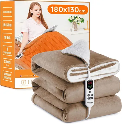 Productafbeelding van Elektrische deken met automatische uitschakeling, 130 x 180 cm, 10 warmtestanden, timer instelbaar van 1 tot 9 uur, automatische uitschakeling, oververwarmingsbeveiliging, elektrische verwarmde deken, geschikt voor het bed