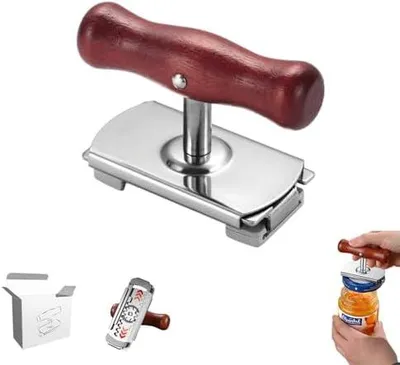 Produktbild von [Verbessertes Modell] Extra dicker manueller Flaschenöffner aus Edelstahl – Verstellbarer Schraubglasöffner mit Massivholzgriff und rutschfestem Silikongriff-Dosenöffner senioren