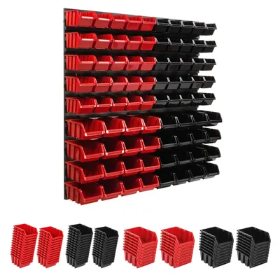 Produktbild von Lagersystem Wandregal 772 x 780 mm | 90 stck. Box | Stapelboxen Schüttenregal Sichtlagerkästen | Extra Starke Wandplatten | Regal Erweiterbar | Werkstattregal Lagerregal Werkstattwandregal Steckregal