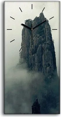 Produktbild von Wohnzimmer-Bild Leinwand Uhr 30x60 Malerei Berge Nebel Bäume Wolken Kunst - schwarze Hände