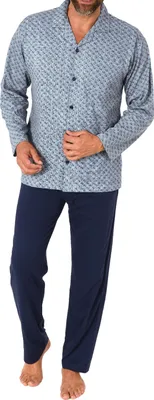 Produktbild von Normann Herren Langarm Schlafanzug Pyjama zum durchknöpfen, auch in Übergrössen ; marine , 56