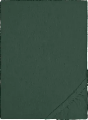 A flat lay of a dark green fitted sheet, folded in the corner.