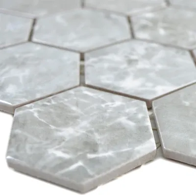 Produktbild von Keramikmosaik Mozart Hexagon Grau Glänzend