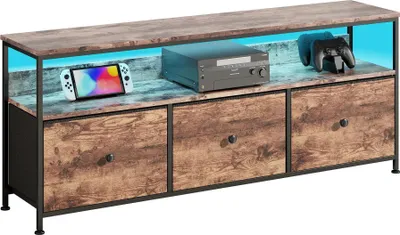 Produktbild von TV Lowboard - Modernes TV-Regal mit LED Beleuchtung - 3 Schubladen - 108×30×57 cm - 30 kg Tragkraft - Metallrahmen und Spanplatte