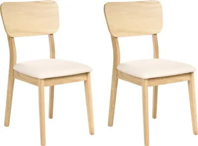 Produktbild von BELIANI Esszimmerstuhl 2er Set Hellbraun u. Hellbeige Gummibaumholz mit Sitzpolster Hohe Rückenlehne ohne Armlehnen Klassisch Holzstuhl Küchenstuhl