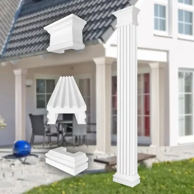 Produktbild von PRESTIGE DECOR Halbsäule mit Steg-Kannelierung 405x203mm Eckig Kunstharzputz weiß, Fassadenverkleidung aussen Stucksäule Wandverkleidung (LC109 Komplettset 3, Größe L halbiert)