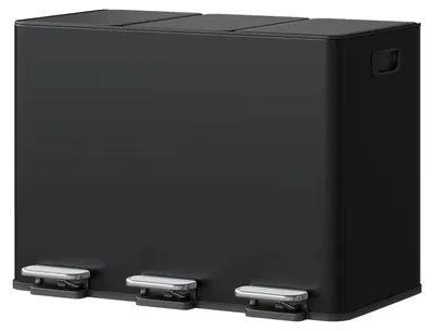 Produktbild von Küchen Mülleimer 45L - 3-fach Recycling Treteimer - 3 x 15L - Soft-Close Deckel - Edelstahl - Herausnehmbare Inneneimer - Schwarz