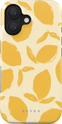 A phone case with a lemon pattern on a light yellow background.