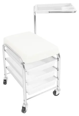 Produktbild von Maniküre- und Pedikürewagen - Salonwagen - Werkzeugaufbewahrung - Bequemes Sitzpolster - Verstellbare Ablagehöhe 51,5–73,5 cm - Tragfähigkeit 100 kg - Weiß