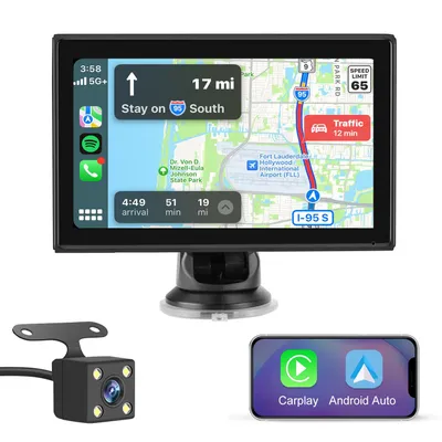Produktbild von 7 Zoll CarPlay Display mit Front- und Rückkamera für iPhone & Android – GPS-Navigation, Dashcam-Funktion