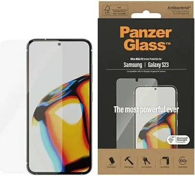 Zdjęcie produktu dla PanzerGlass ® Screen Protector Samsung Galaxy S23 | Ultra-Wide Fit, Samsung, Samsung - Galaxy S23, Aplikacja na sucho, Odporny na zadrapania, Odporny na wstrząsy, Przezroczysty, 1 szt.