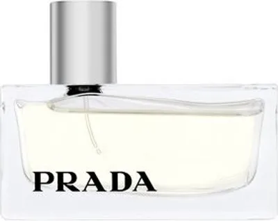 A clear, professional studio shot of a bottle of Prada Amber Eau de Parfum for women.
