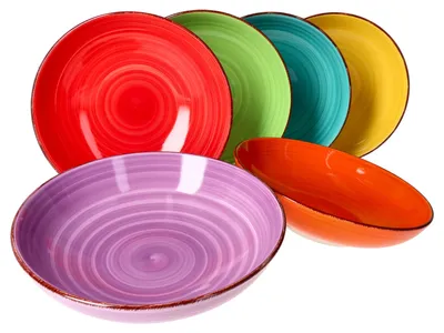 Produktbild von Uni bunt 6er Set Spaghetti-Teller tief 800ml 6 Pers. Schüssel Servier-Schale