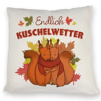 Produktbild von Endlich Kuschelwetter herbstliches Kissen mit Eichhörnchenpaar