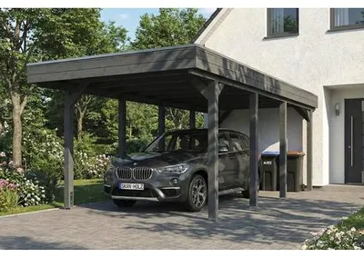Produktbild von Einzelcarport SKAN HOLZ Friesland inkl. Pfostenanker, EPDM Folie 320 x 708 cm schiefergrau