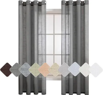 Immagine prodotto di Set di 2 tende in voile trasparente con occhielli effetto lino 140 x 225 cm (grigio scuro)