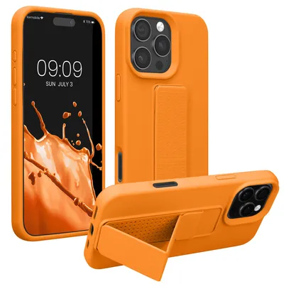 Produktbild von kwmobile Handyhülle für Apple iPhone 16 Pro Hülle - TPU Silikon Case mit Fingerhalter und Stand - Schutzhülle Cover in Fruity Orange